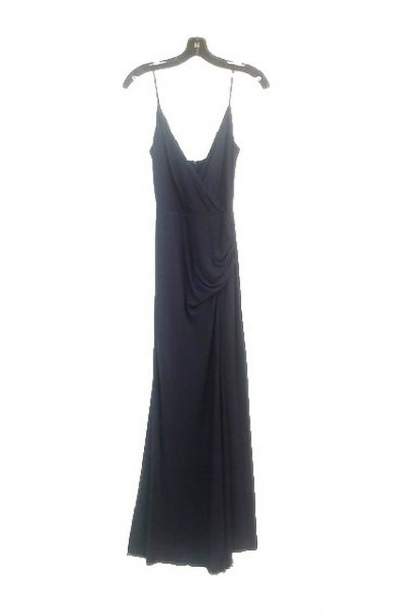 Artelier NAVY Stretchy Matte Jersey Drape with Slit Gown, US 8