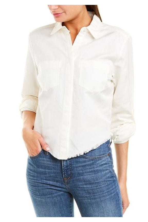 Artelier WHITE Linen Shredded Blouse, US Large