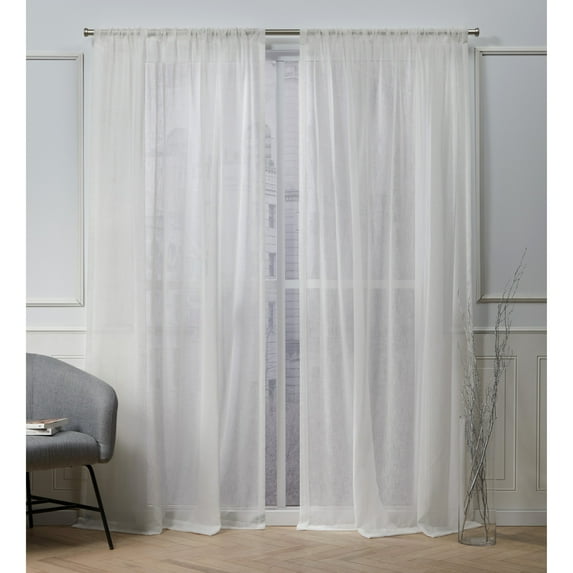 Nicole Miller Belfry Sheer Rod Pocket Top Curtain Panel Pair, 50x84, Snowflake