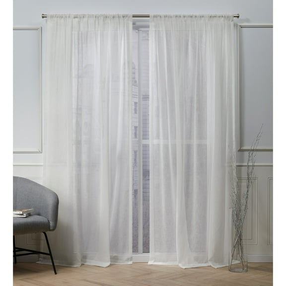 Nicole Miller Belfry Sheer Rod Pocket Top Curtain Panel Pair, 50x84, Snowflake