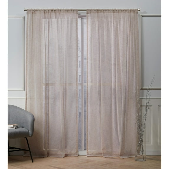 Nicole Miller Belfry Sheer Rod Pocket Top Curtain Panel Pair, 50x96, Blush