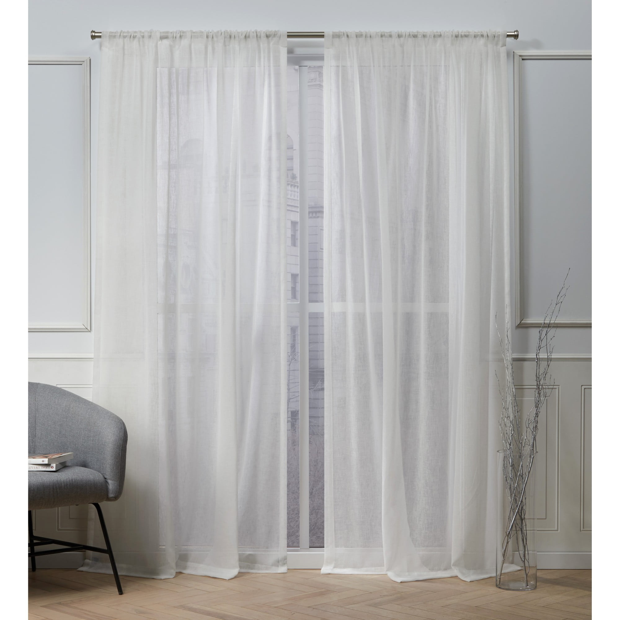 Snowflake Sheer Light-Filtering Rod Pocket Curtain Panels, 50"x96", Set of 2