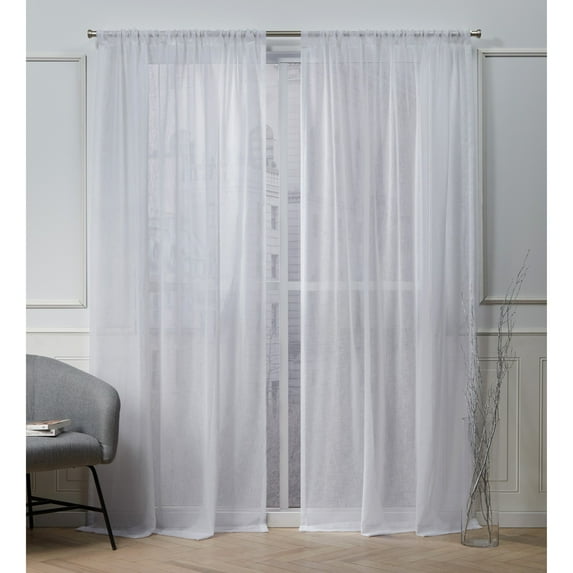 Nicole Miller Belfry Sheer Rod Pocket Top Curtain Panel Pair, 50x96, White