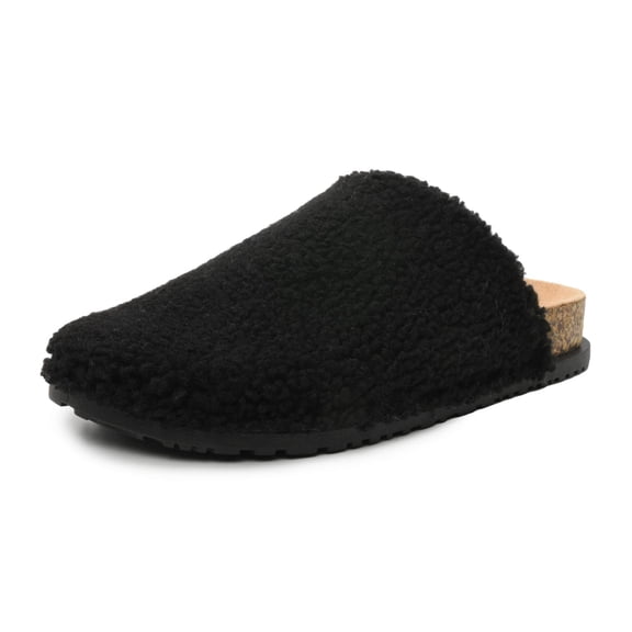 Nicole Miller Bondy Womens Slippers for House, Indoor & Outdoor - Orthotics Cork Clogs Furry Faux Slipper with Fleece Lining & Arch Support - Comfortable Slipper with Anti-Skid Rubber Outsole