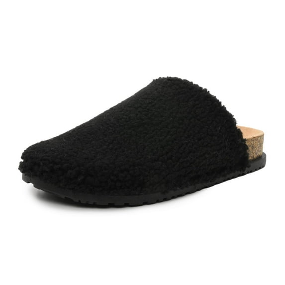 Nicole Miller Bondy Womens Slippers for House, Indoor & Outdoor - Orthotics Cork Clogs Furry Faux Slipper with Fleece Lining & Arch Support - Comfortable Slipper with Anti-Skid Rubber Outsole