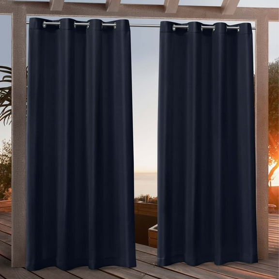 Nicole Miller Canvas Indoor/Outdoor Grommet Top Curtain Panel Pair, 54"x108", Navy Blue