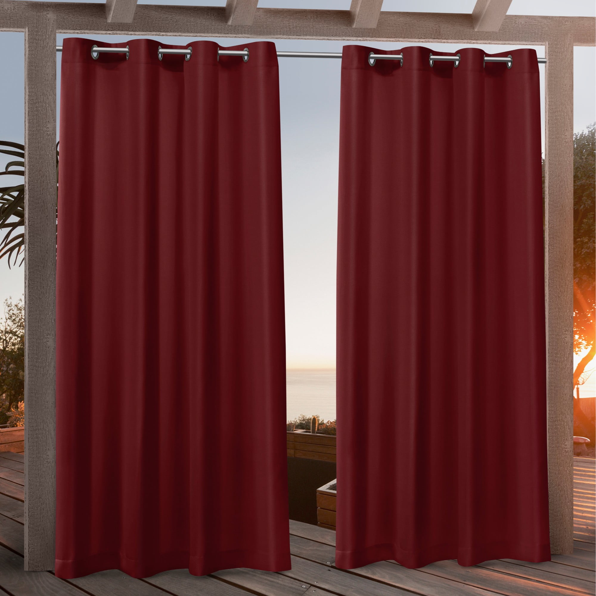 Nicole Miller Canvas Indoor/Outdoor Grommet Top Curtain Panel Pair, 54"x108", Red