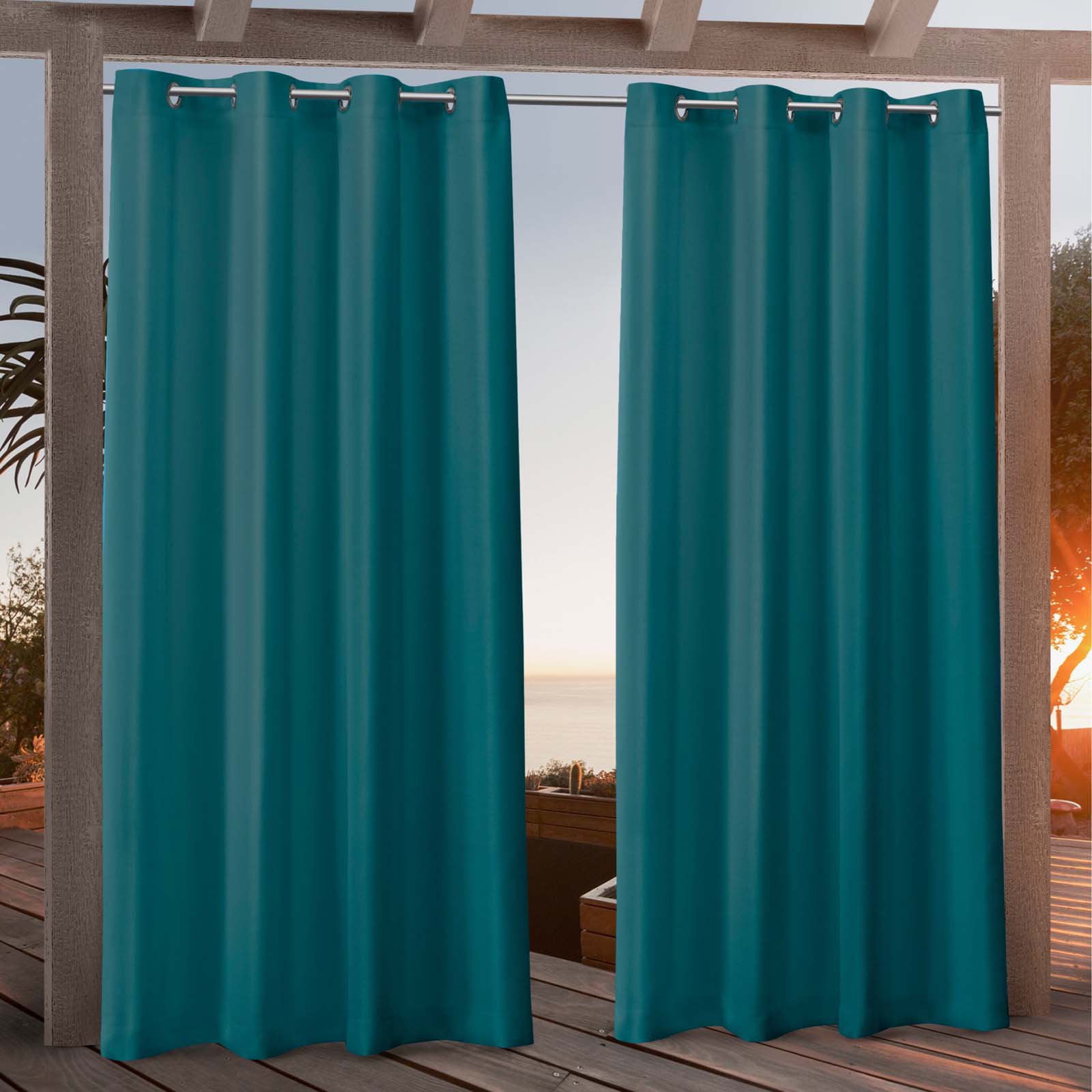 Nicole Miller Canvas Indoor/Outdoor Grommet Top Curtain Panel Pair, 54"x84", Turk Teal