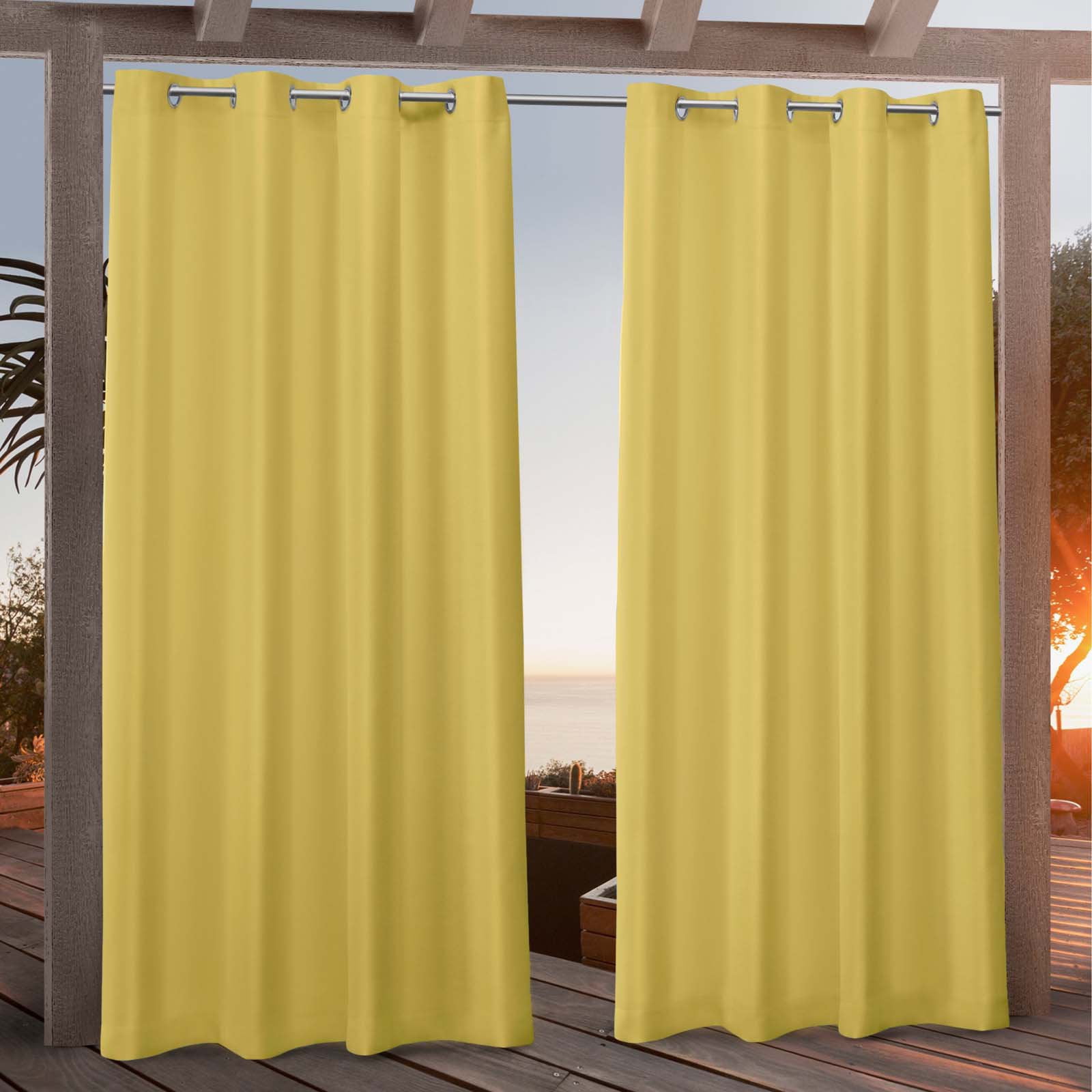 Nicole Miller Canvas Indoor/Outdoor Grommet Top Curtain Panel Pair, 54"x96", Butter