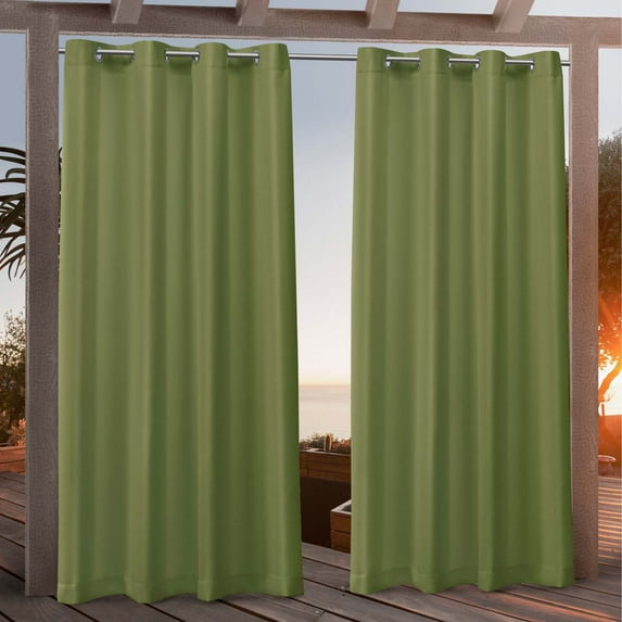 Nicole Miller Canvas Indoor/Outdoor Grommet Top Curtain Panel Pair, 54"x96", Green Apple