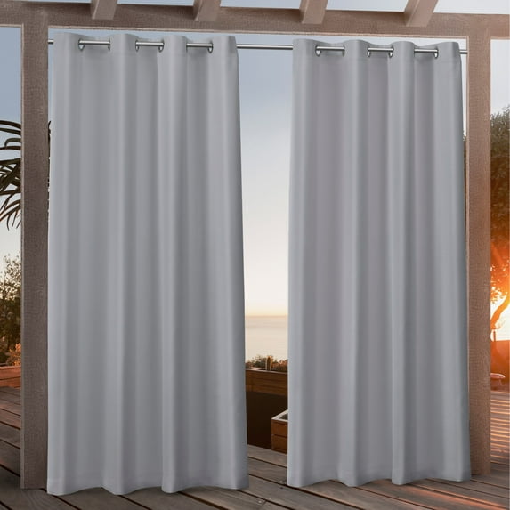 Nicole Miller Canvas Indoor/Outdoor Grommet Top Curtain Panel Pair, 54"x96", Light Grey