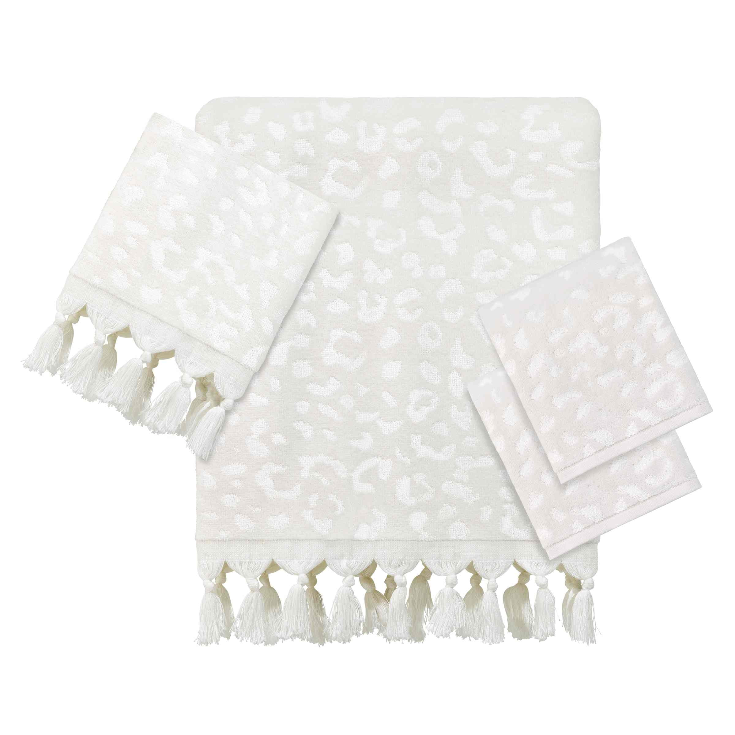 Cream Jacquard Cotton Tassel 4-Piece Towel Set