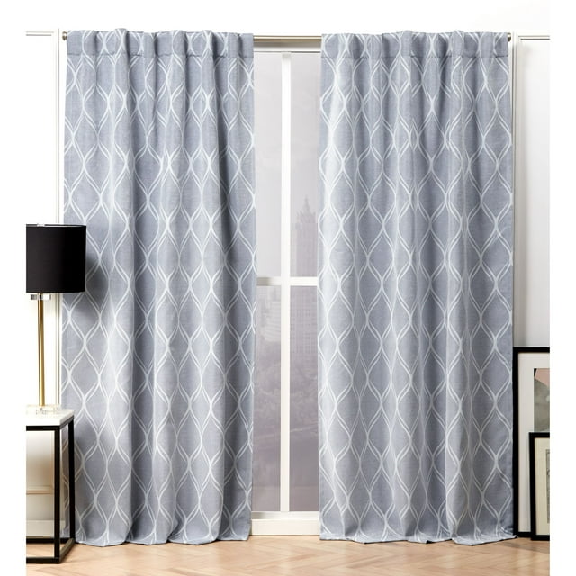 Nicole Miller Circuit Room Darkening Blackout Hidden Tab/Rod Pocket Top Curtain Panel Pair, 52"x84", Chambray Blue