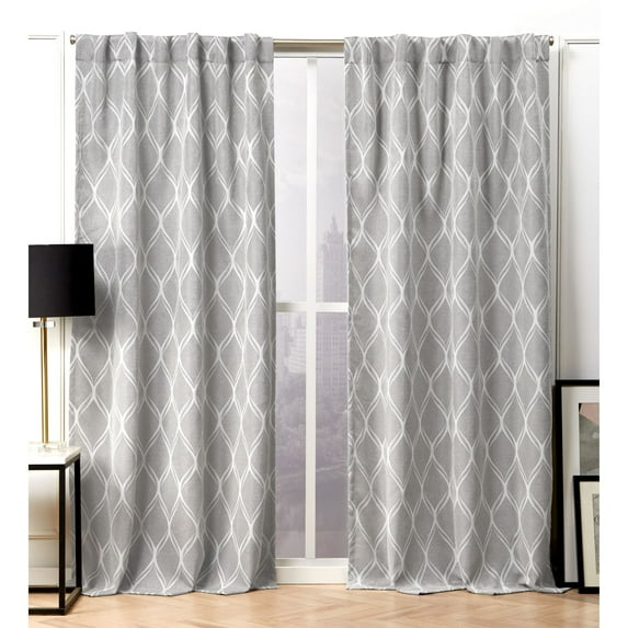 Nicole Miller Circuit Room Darkening Blackout Hidden Tab/Rod Pocket Top Curtain Panel Pair, 52"x96", Ash Grey