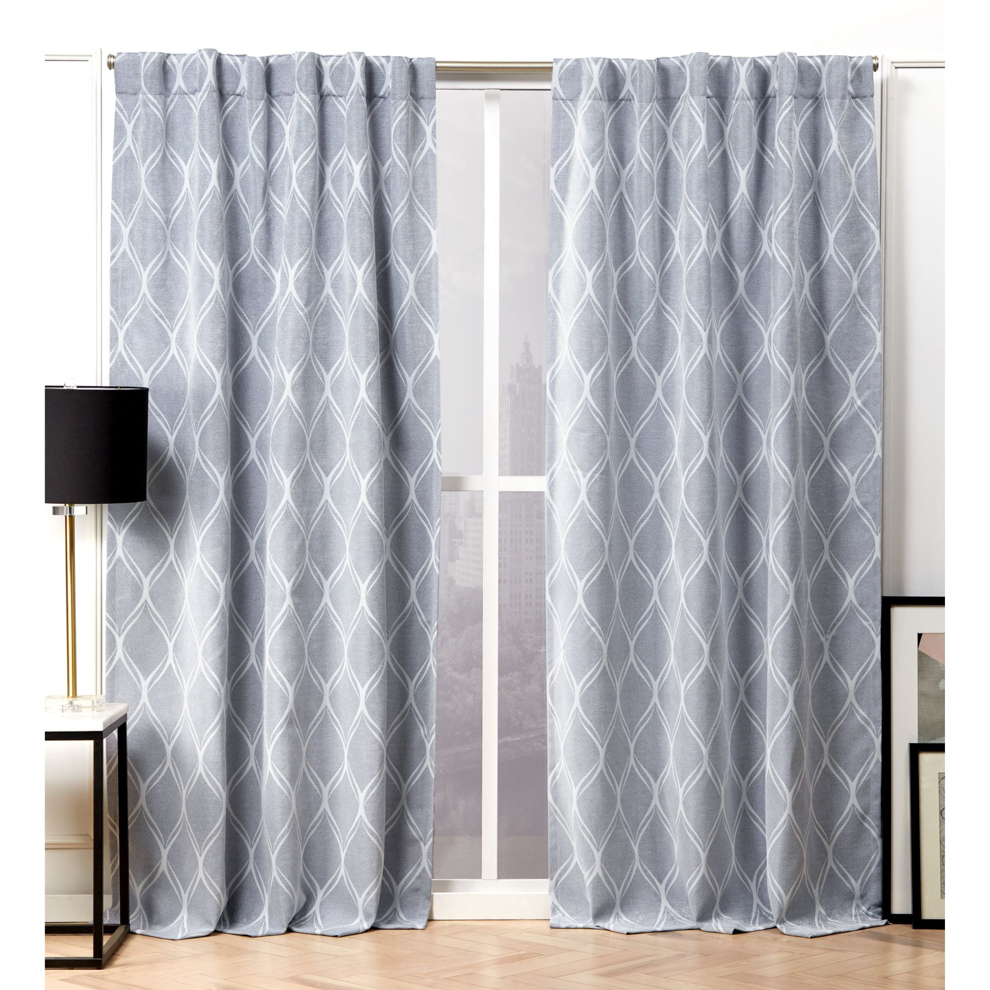 Nicole Miller Circuit Room Darkening Blackout Hidden Tab/Rod Pocket Top Curtain Panel Pair, 52"x96", Chambray Blue