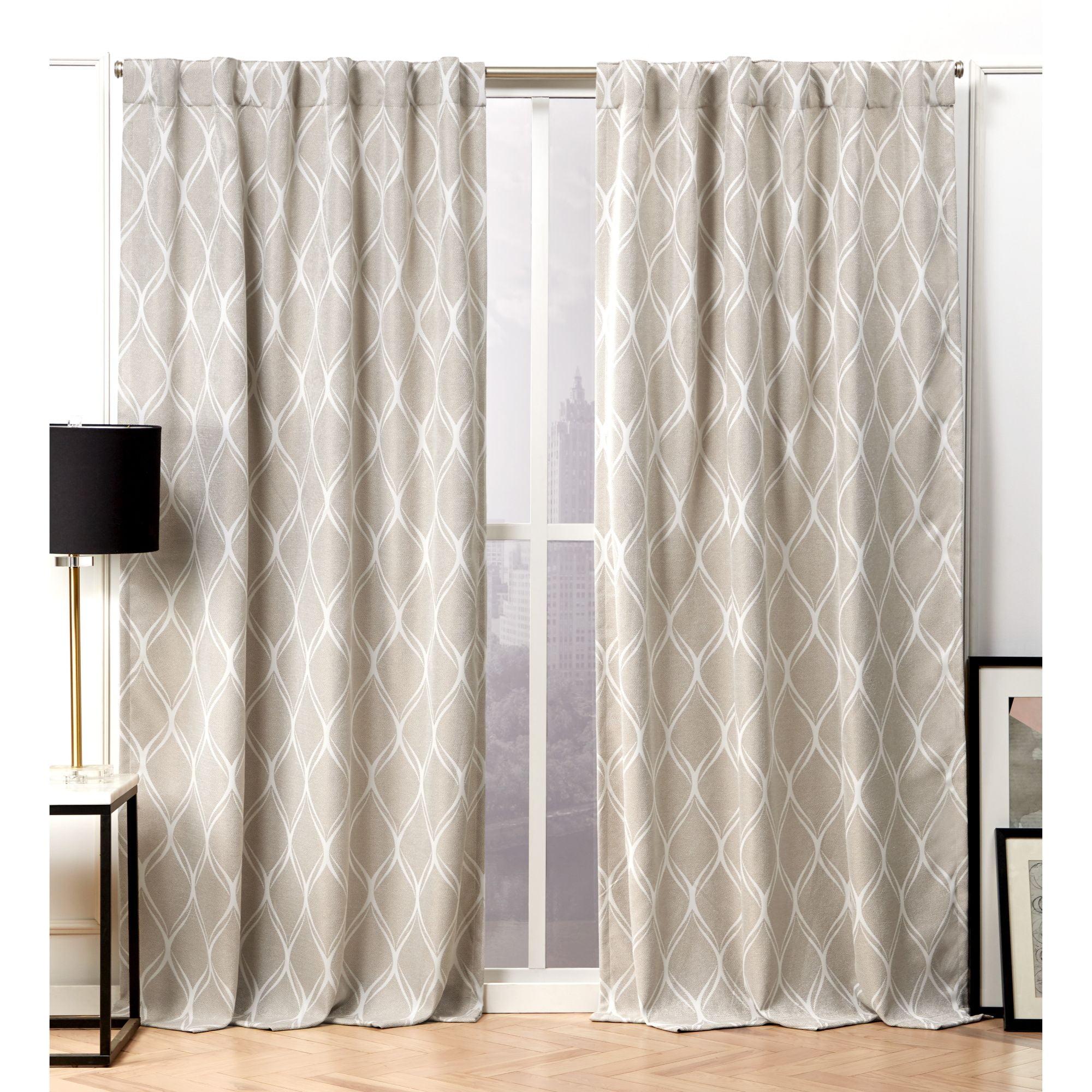 Linen Room Darkening Ogee Jacquard Curtain Panels, 52" x 96"