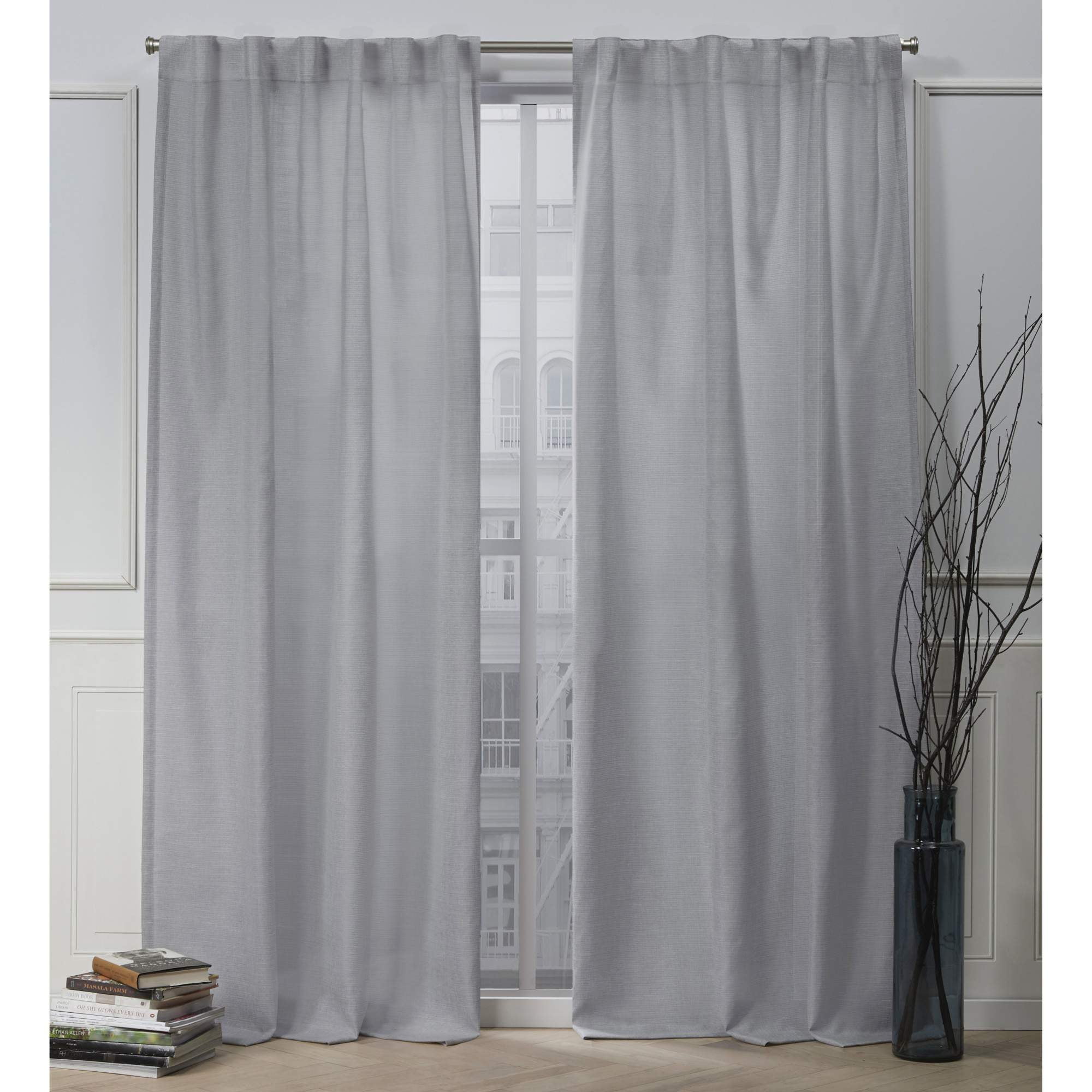 Nicole Miller Faux Linen Slub Textured Hidden Tab/Rod Pocket Top Light Filtering Curtain Panel Pair, 54"x96", Dove Grey