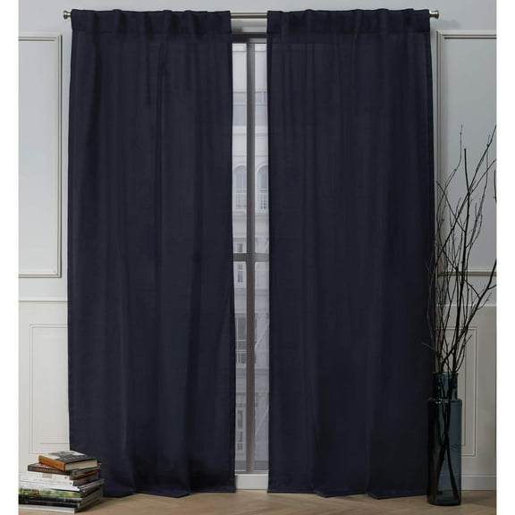 Nicole Miller Faux Linen Slub Textured Hidden Tab/Rod Pocket Top Light Filtering Curtain Panel Pair, 54"x96", Peacoat Blue