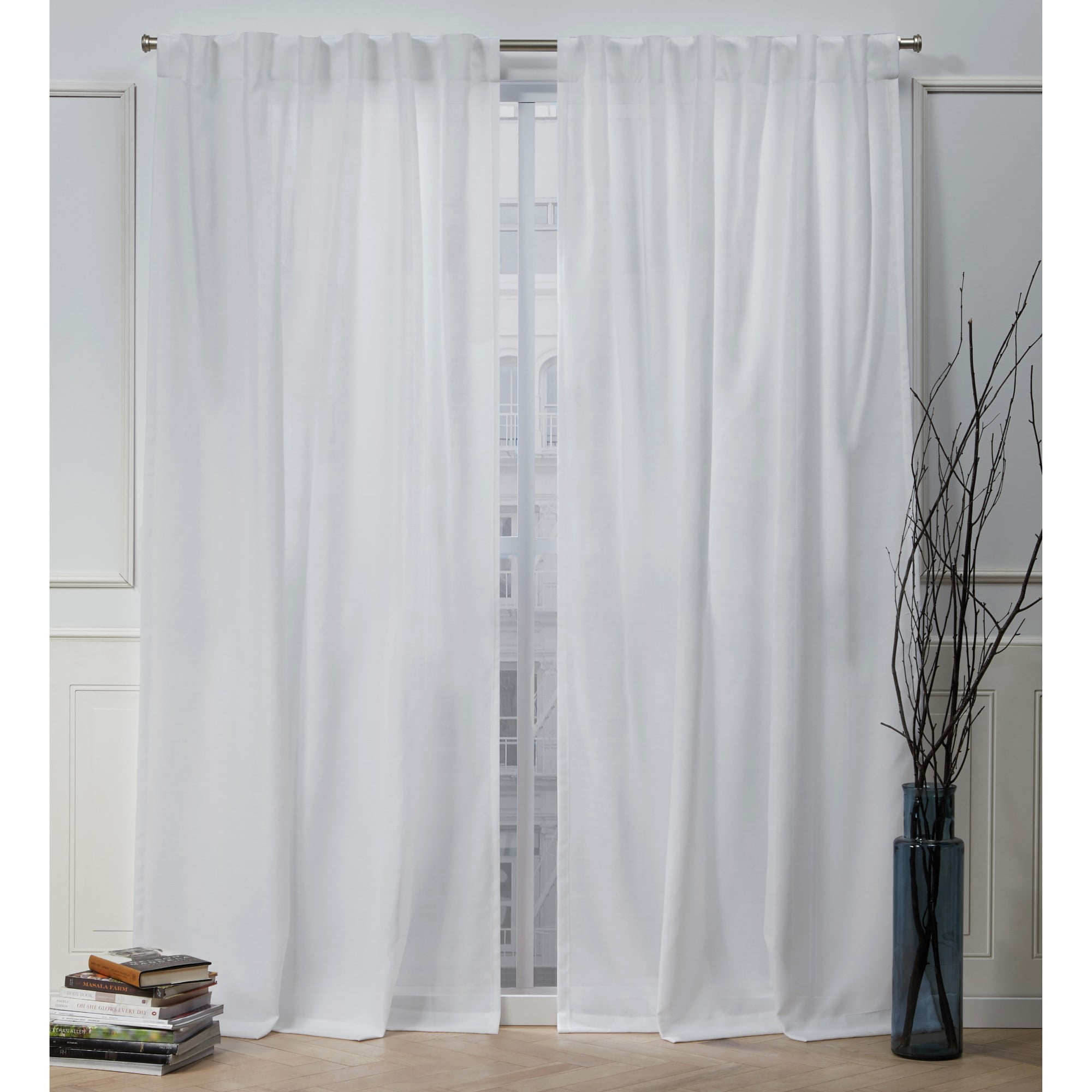 Winter White Faux Linen Light-Filtering Curtain Panel Pair, 54" x 96"