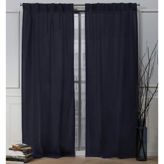 Nicole Miller Faux Linen Slub Textured Hidden Tab Top Curtain Panel Pair, 54x84, Peacoat Blue