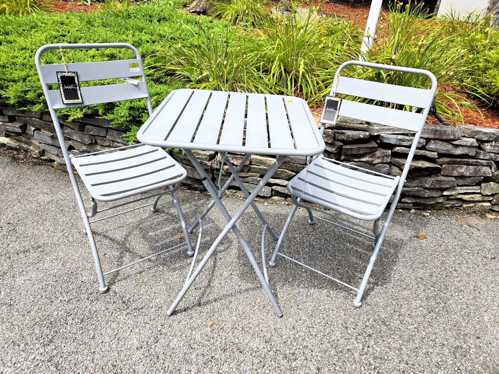 Nicole Miller Foldable Metal Bistro Set – 3 PC Contemporary
