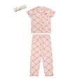 thumbnail image 1 of Nicole Miller Girls Pointelle Knit Button Front Shirt and Pant Pajama Set with Spa Headband, 3-Piece, Sizes 4-12, 1 of 4