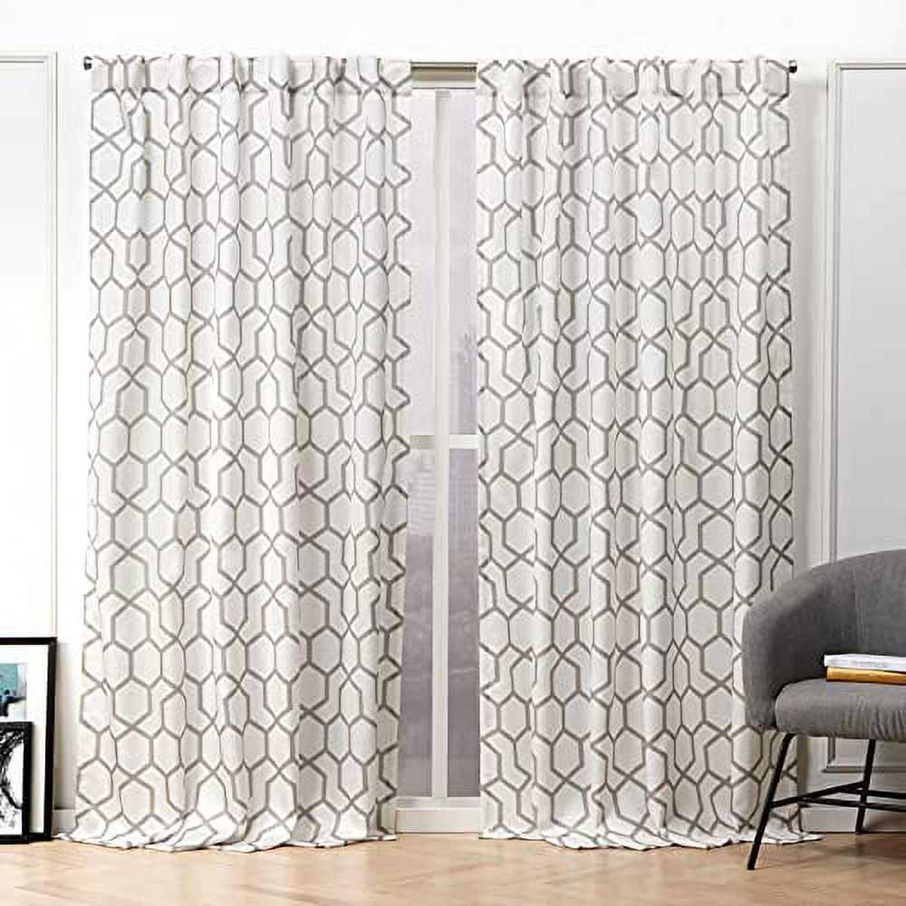 Nicole Miller Hexa Geometric Print Hidden Tab/Rod Pocket Top Light Filtering Curtain Panel Pair, 54"x108", Natural
