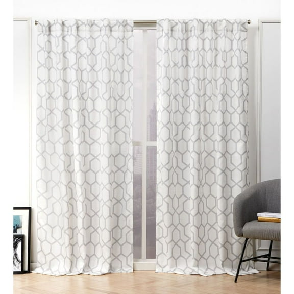 Nicole Miller Hexa Geometric Print Hidden Tab/Rod Pocket Top Light Filtering Curtain Panel Pair, 54"x84", Dove Grey
