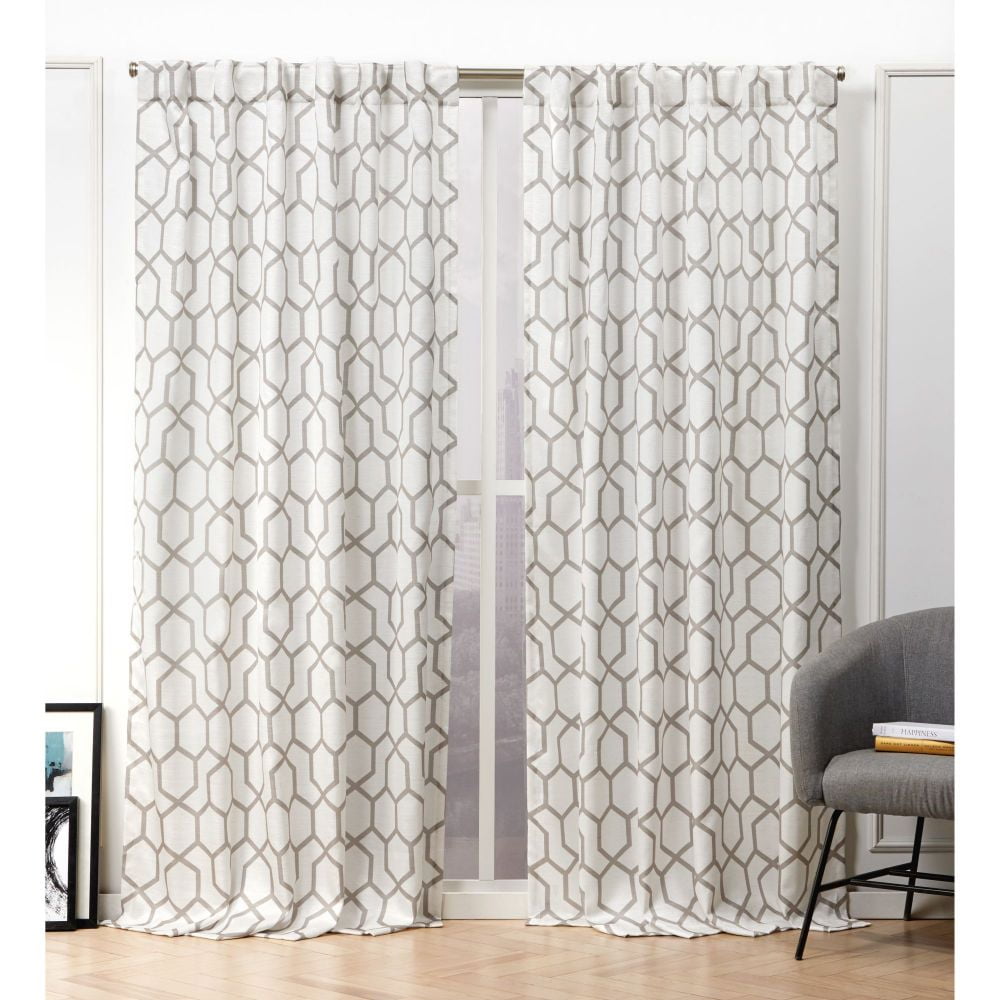 Nicole Miller Hexa Geometric Print Hidden Tab/Rod Pocket Top Light Filtering Curtain Panel Pair, 54"x84", Natural