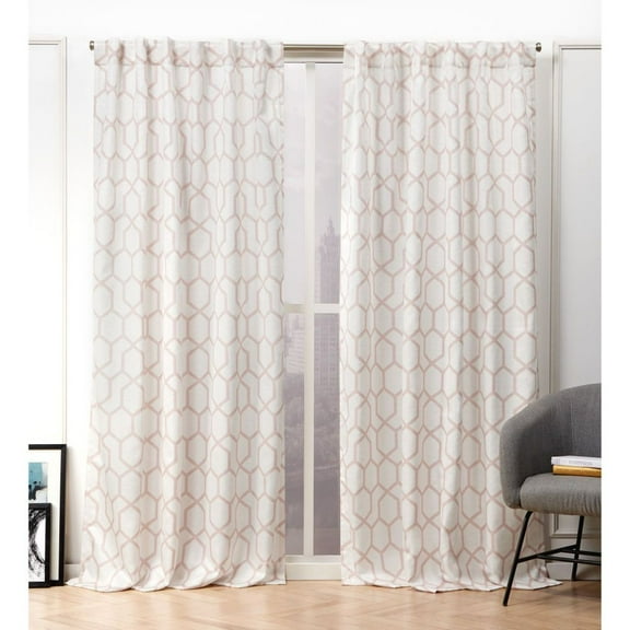 Nicole Miller Hexa Geometric Print Hidden Tab/Rod Pocket Top Light Filtering Curtain Panel Pair, 54"x96", Blush