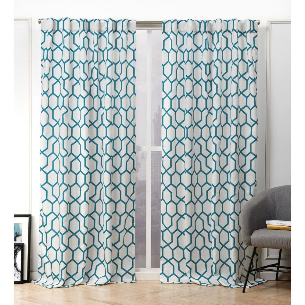 Nicole Miller Hexa Geometric Print Hidden Tab/Rod Pocket Top Light Filtering Curtain Panel Pair, 54"x96", Teal