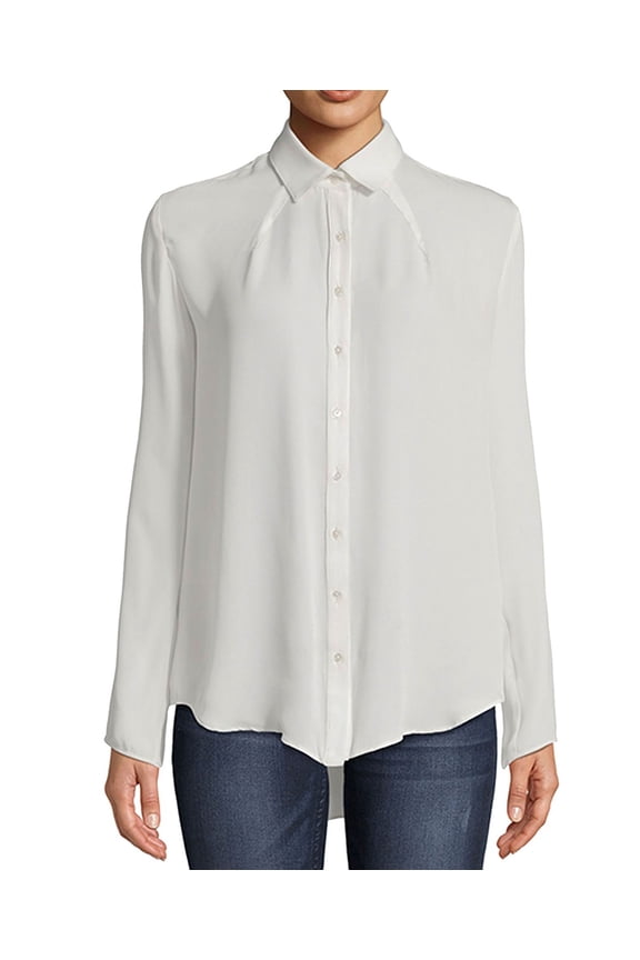 IVORY Pleated Button-Down Top, US Medium
