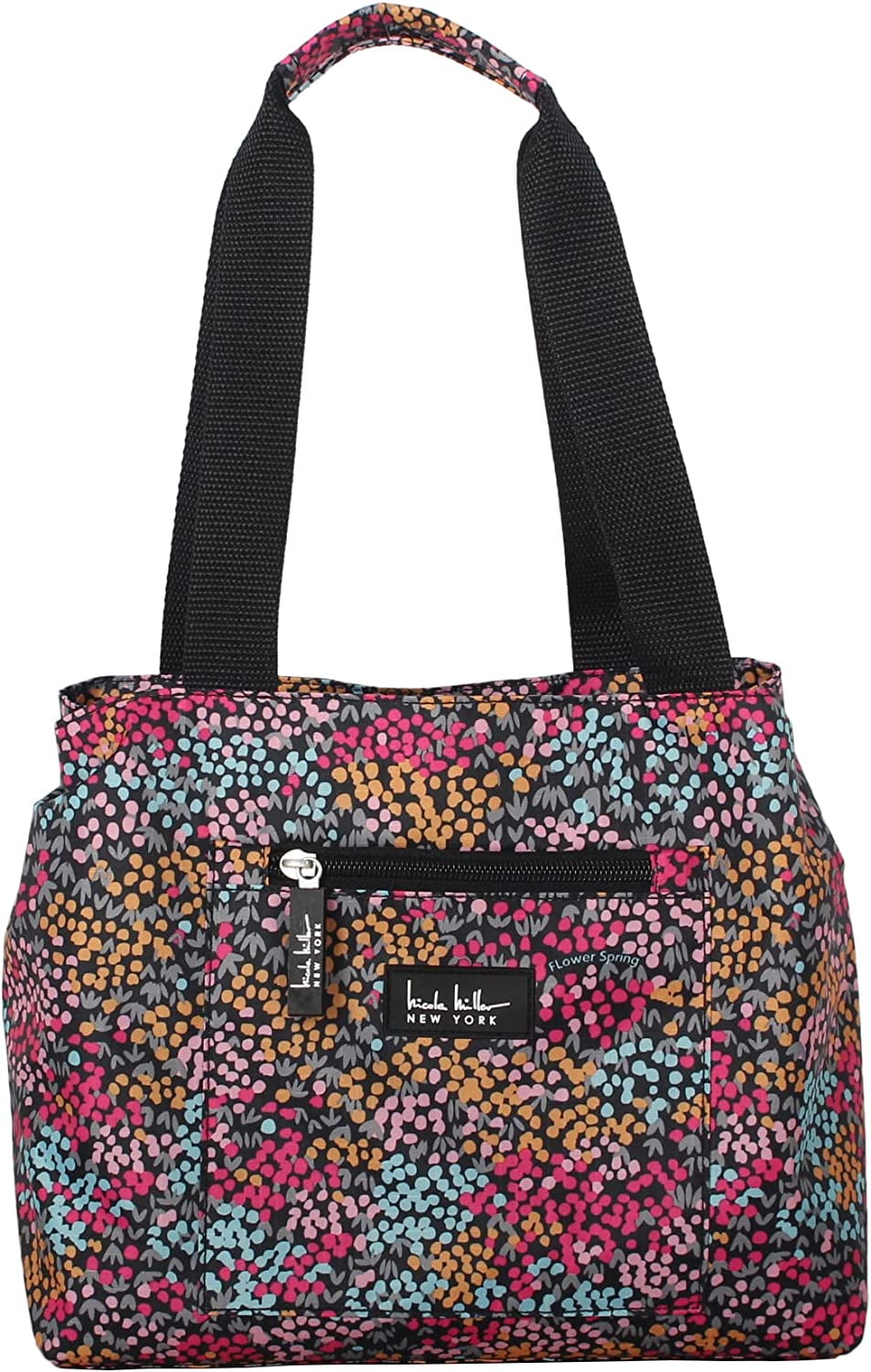 Nicole Miller Large Insulated Thermal Lunch Bag Tote with Drink Holder Ditsy Floral Black Walmart