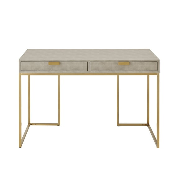 Nicole Miller Jaheim Faux Shagreen Desk with 2 Drawers, Cream White/Gold