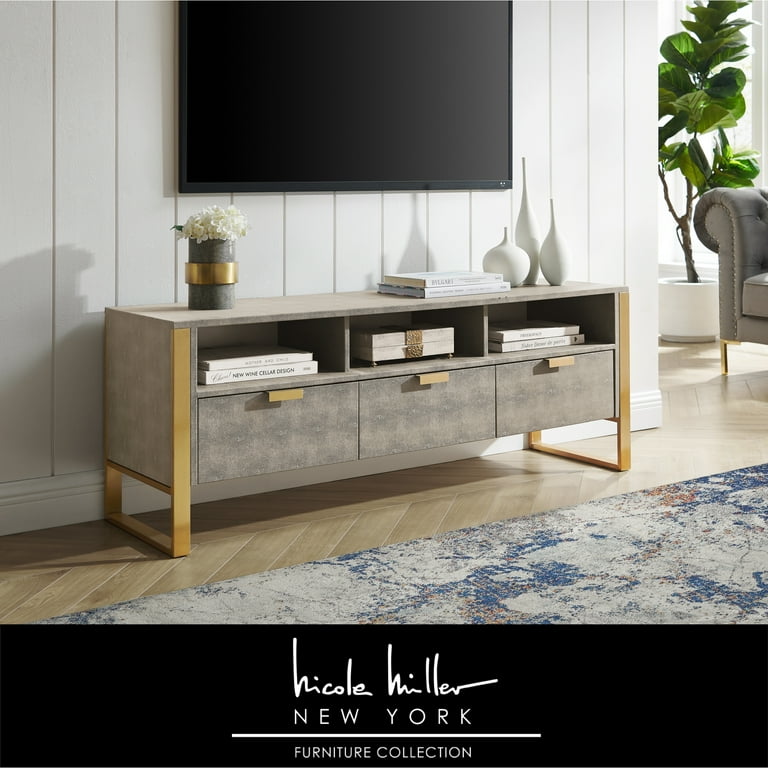 Nicole Miller Elegant White Gold TV Stand, Contemporary Nicole Miller Elegant White Gold TV Stand, Contemporary