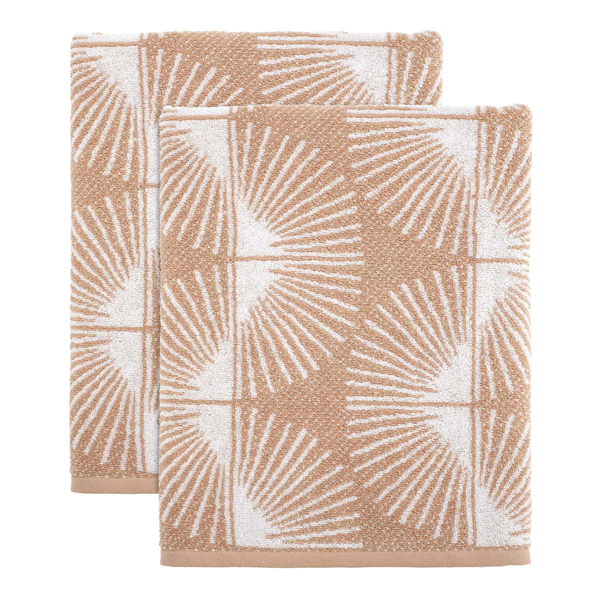Nicole Miller Tan and White Cotton Bath Towel Set