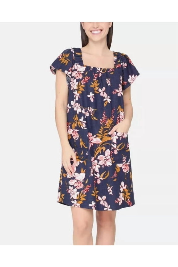 Ladies Linen Blue Floral Print