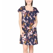 Nicole Miller Ladies Size XXL 18 Linen Blend Dress, Blue Floral Print