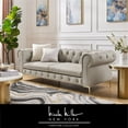 thumbnail image 1 of Nicole Miller Melia Modern Chesterfield Leather PU Button Tufted 3 Seat Sofa with Gold Leg, Rolled Arms, Grey, 1 of 9