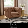 thumbnail image 1 of Nicole Miller Melia Sinous Spring Leather Button Tufted Modern Club Chair with Y-Leg, Camel, 1 of 9