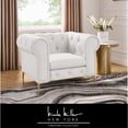 thumbnail image 1 of Nicole Miller Melia Sinous Spring Leather Button Tufted Modern Club Chair with Y-Leg for Living Room,White, 1 of 9
