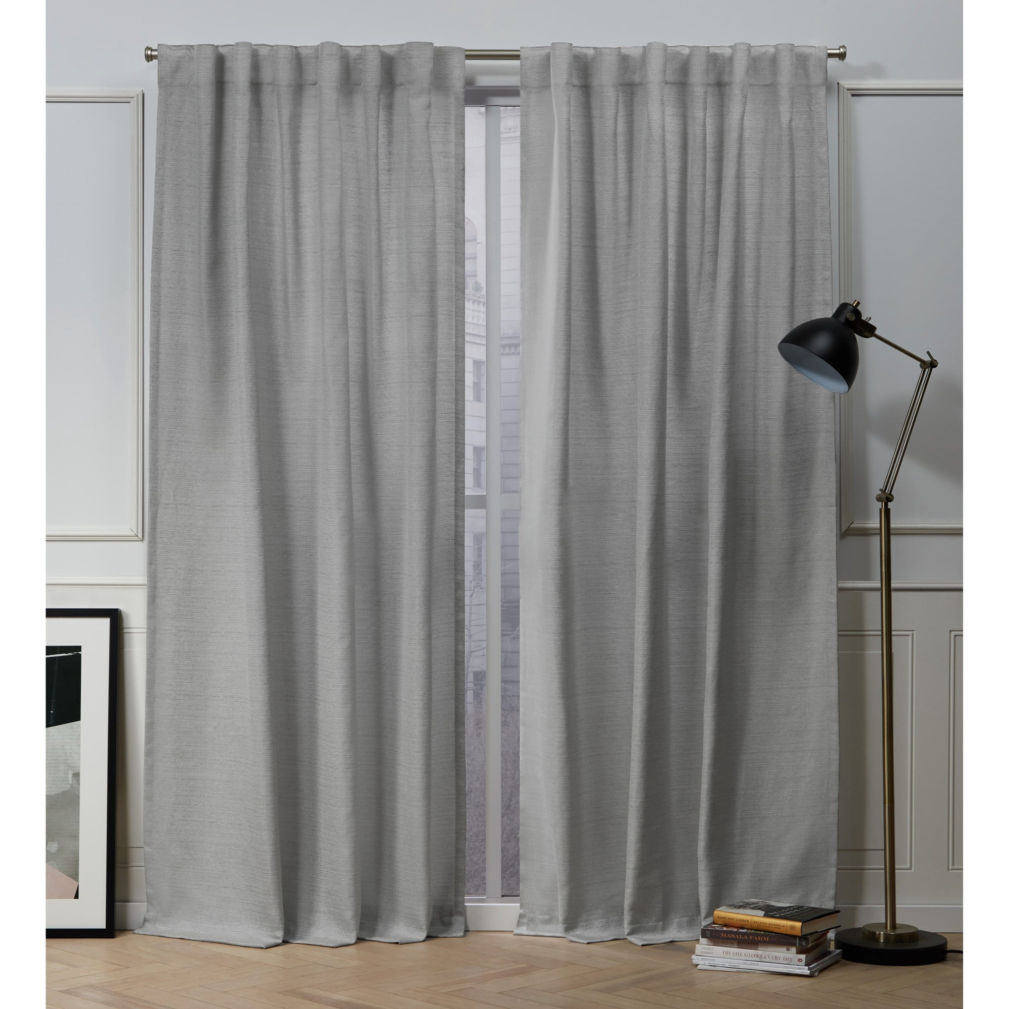 Nicole Miller Mellow Slub Textured Hidden Tab/Rod Pocket Top Light Filtering Curtain Panel Pair, 54"x84", Dove Grey