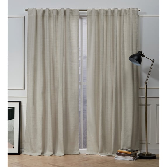 Nicole Miller Mellow Slub Textured Hidden Tab/Rod Pocket Top Light Filtering Curtain Panel Pair, 54"x84", Linen