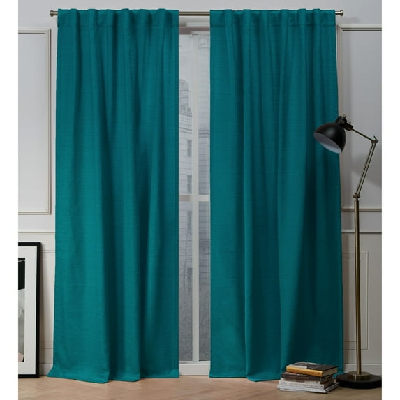 Nicole Miller Mellow Slub Textured Hidden Tab/Rod Pocket Top Light Filtering Curtain Panel Pair, 54"x84", Turk Teal