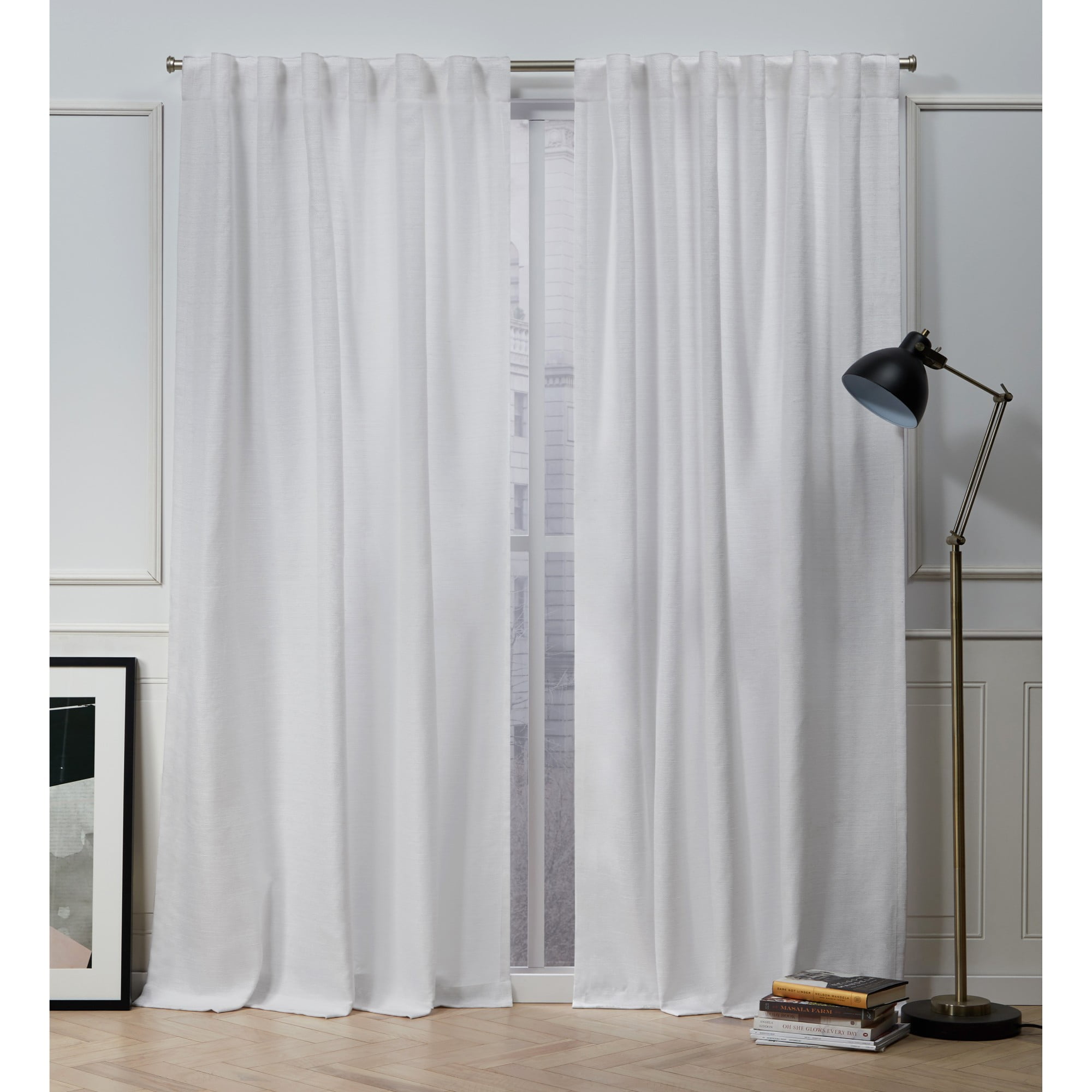 Nicole Miller Mellow Slub Textured Hidden Tab/Rod Pocket Top Light Filtering Curtain Panel Pair, 54"x84", Winter