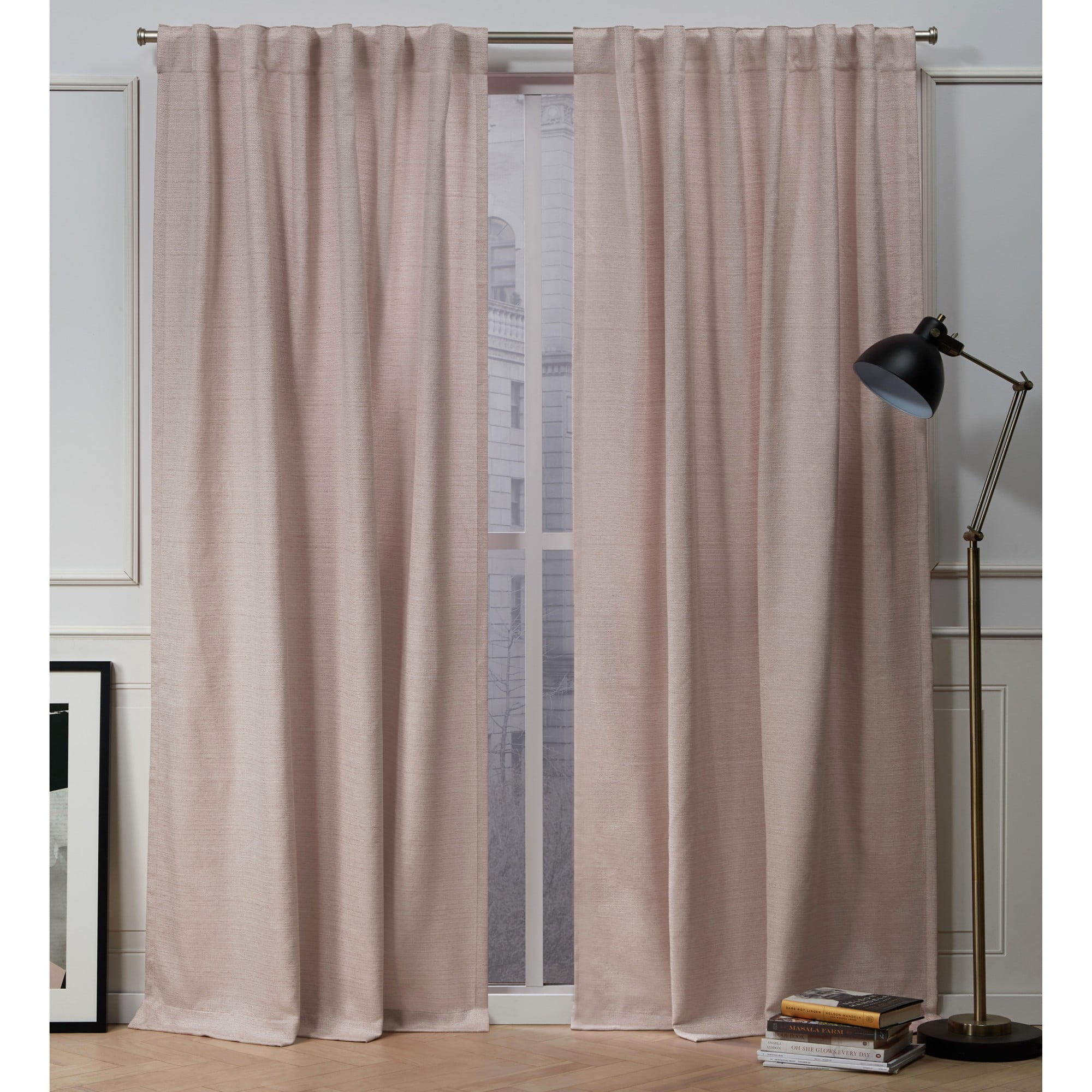 Nicole Miller Mellow Slub Textured Hidden Tab/Rod Pocket Top Light Filtering Curtain Panel Pair, 54"x96", Blush