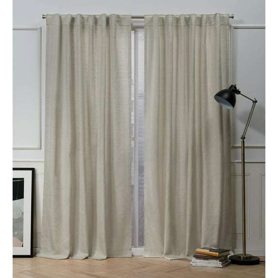 Nicole Miller Mellow Slub Textured Hidden Tab/Rod Pocket Top Light Filtering Curtain Panel Pair, 54"x96", Linen