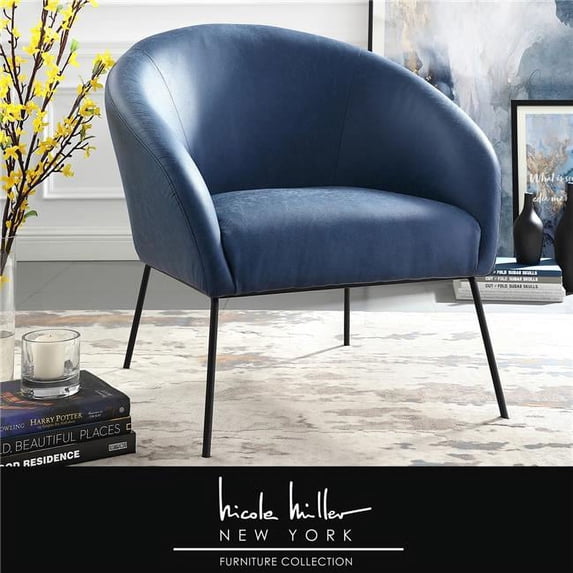 Brixton Leather PU Accent Chair with Matte Black Base, Navy