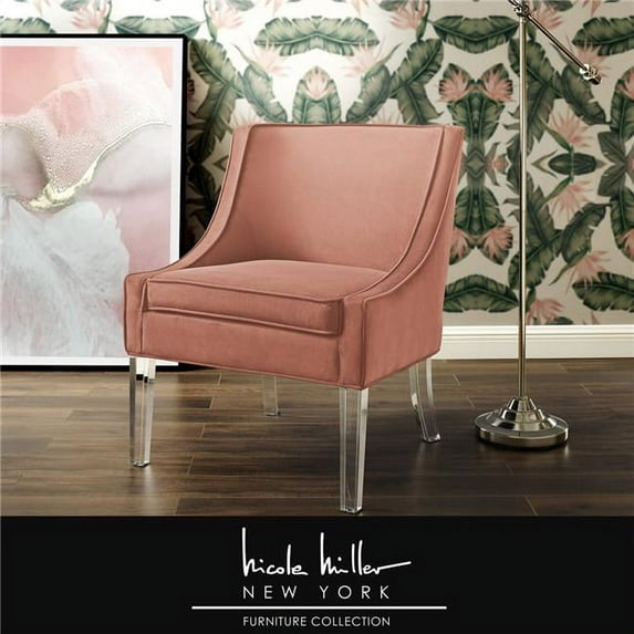 Posh Living Juelz Velvet Swooped Arm Accent Chair in Blush Pink