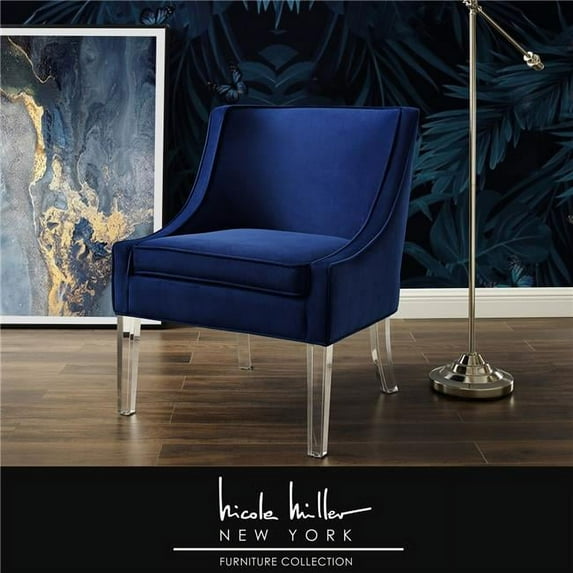Posh Living Juelz Velvet Swooped Arm Accent Chair in Navy